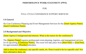 No Cost Contract Performance Work Statement (PWS)