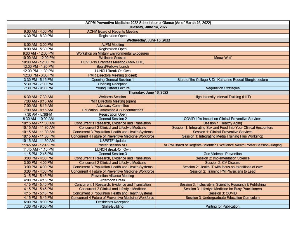 Schedule at a Glance