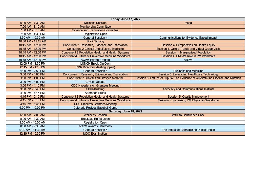 Schedule at a Glance